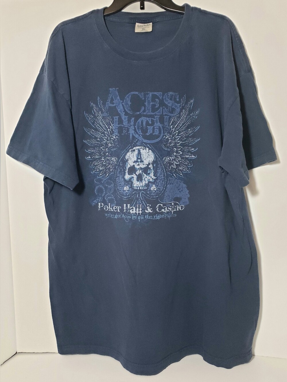 626 Blue Aces High Skull & Wing Poker & Casino Hall T-Shirt Blue Men's Size 2XL